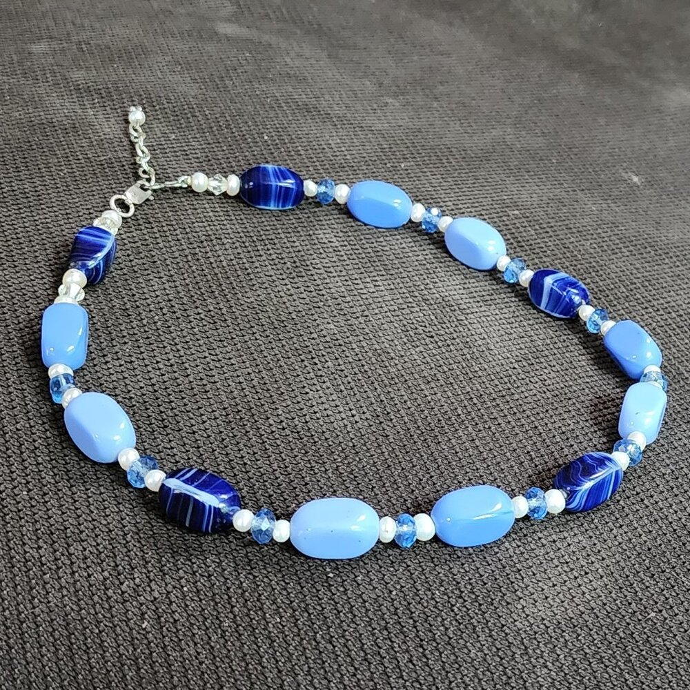 Lia Sophia Blue Block Beaded Choker Necklace